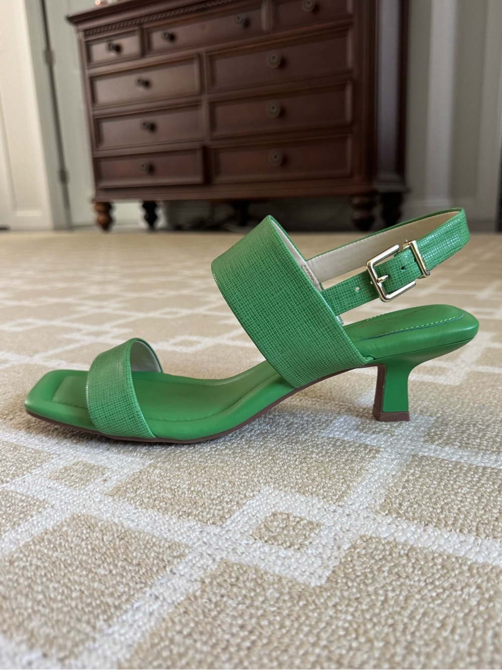 Alex Marie Barbra Leather Slingback Kitten Heel Sandals Tropical Leaf Green 10 - Picture 3 of 17